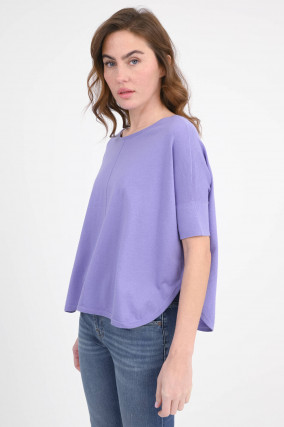 Kurzarm-Pullover aus Baumwoll-Mix in Violett