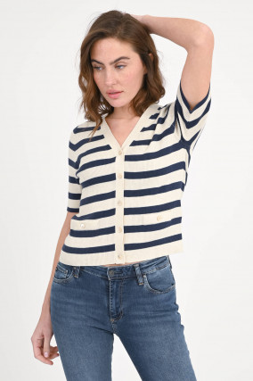 Strick-Top mit Knopfleiste in Navy/Creme