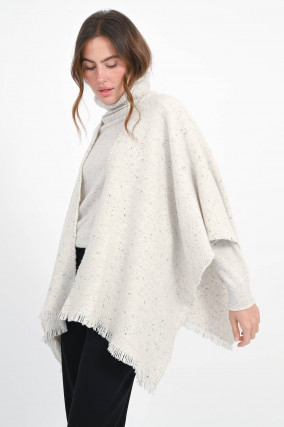 Cashmere Cape mit Fransen-Saum in Snow