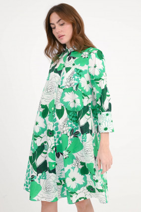 Gemustertes Blusenkleid LENAL in Grün/Creme