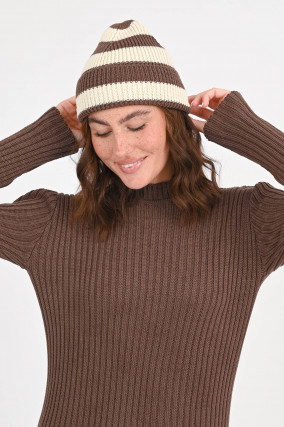Mütze RUDOLF in Braun/Creme gestreift