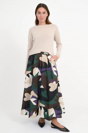 Gemusterter-Midi-Rock in Grün/Schwarz/Violett