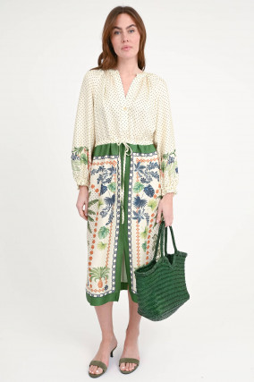 Gemustertes Kleid MAHALIA in Creme/Grün/Multicolor