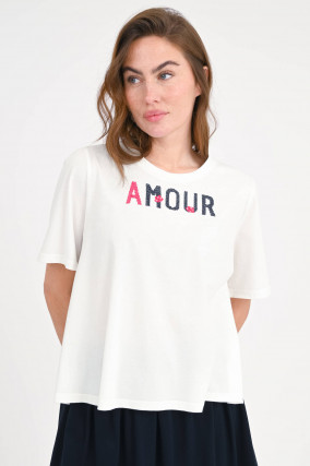 Baumwoll-Shirt mit AMOUR Stickerei in Weiß