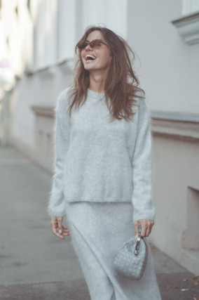 Brushed Cashmere Pullover in Hellgrau