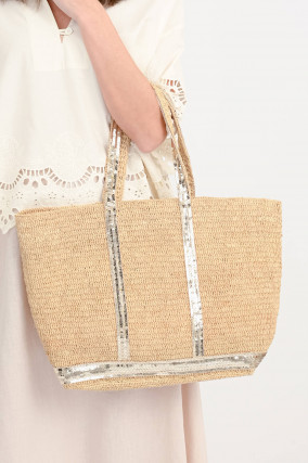 Bast-Shopper CABA L mit Pailletten-Detail in Natur