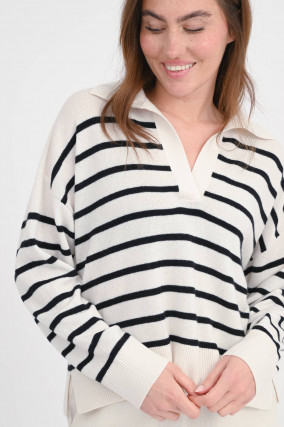 Gestreifter Cashmere Pullover in Schwarz/Creme