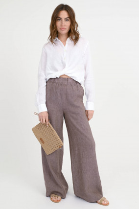 Wide-Leg Hose TAMINA aus Leinen in Braun