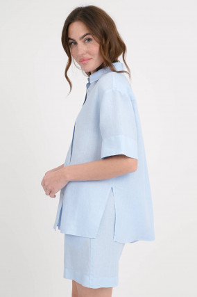Kurzarm Leinenbluse ZOE in Hellblau