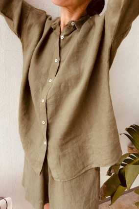 Leinenbluse mit verkürztem Arm GIOIA in Olive