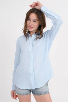Langarm-Leinenbluse SILVY in Hellblau