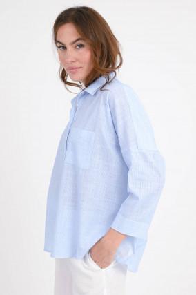 Bluse OMARE in Hellblau/Weiß schmal gestreift