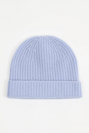 Rippstrickmütze aus Cashmere in Hellblau