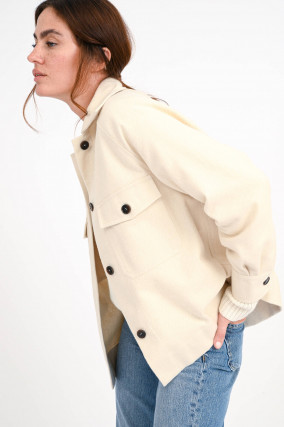 Boxy Flanell-Overshirt in Sand