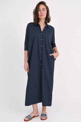 Langes Hemdblusenkleid in Navy