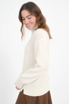Wollpullover mit Stehkragen in Offwhite