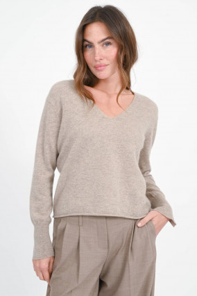 Cashmere-Pullover mit V-Neck in Grayscale