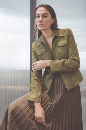 Lederjacke aus Veloursleder in Forrest Green