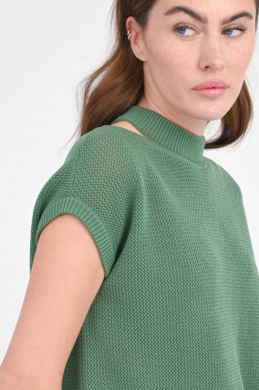 Kurzarm-Pullover mit Kragen-Detail in Grün