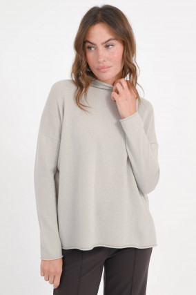 Cashmere-Pullover mit Stehkragen in Salbeigrau