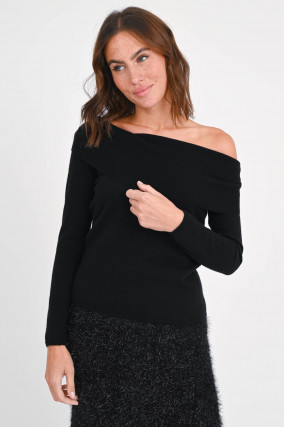 Off-Shoulder Cashmere-Pullover CARMEN in Schwarz