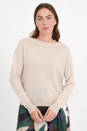 Cashmere-Pullover mit U-Boot-Ausschnitt in Beige