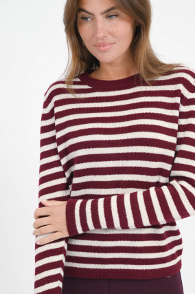 Woll-Cash-Mix Pullover in Bordeaux/Creme gestreift
