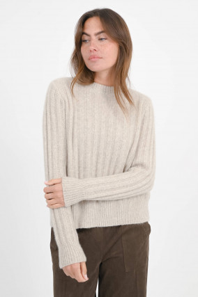 Cashmere-Seiden-Mix Pullover in Beige meliert