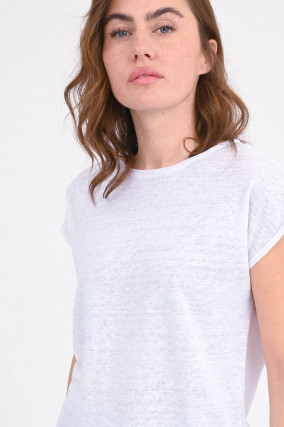 Leinen-Shirt mit kurzen Ärmeln in Weiß