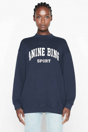 Sweater TYLER mit Frottee-Lettering in Navy
