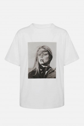 T-Shirt mit Frontprint in Creme/Grau