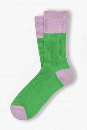 Rippstrick Socken MARIBO in Grün/Rosa