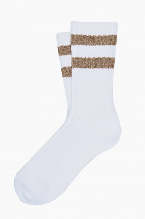 Baumwollsocken NYSTED in Weiß/Taupe mit Streifen