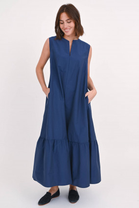 Maxikleid mit Volants in Dunkelblau