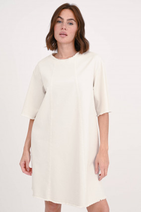 Kleid aus Baumwolle mit Fransen-Details in Creme