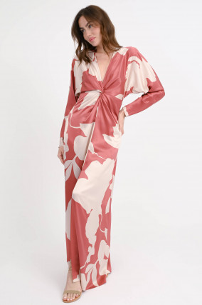 Seiden-Kleid LUCERNA in Red Wood/Rose gemustert