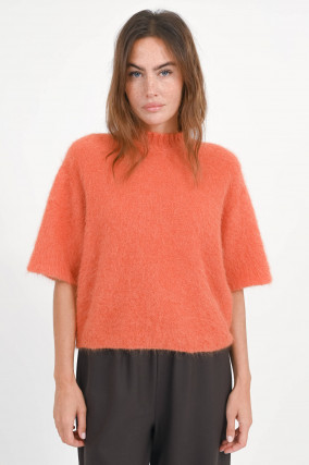 Kurzarm Pullover mit Hairy Optik in Pumpkin