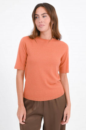 Kurzarm-Woll-Pullover in Terracotta