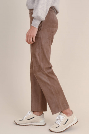 Velourslederhose RELAX WIDE LEG in Braun