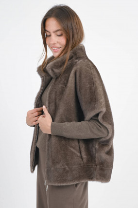 Wende-Cape MINK in Graubraun
