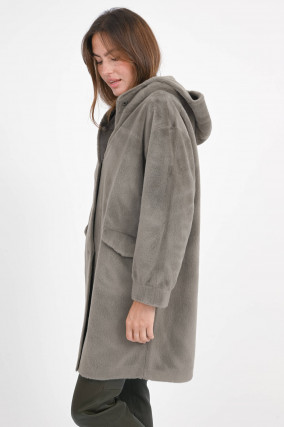 Kunstpelz Mantel PARKA LUNGO in Graugrün