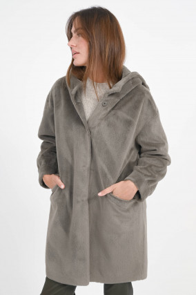 Kunstpelz Mantel PARKA LUNGO in Graugrün