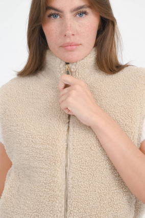 Teddyweste mit Zip in Hellbeige
