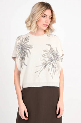 Pullover mit Sparkling Flower-Print in Creme