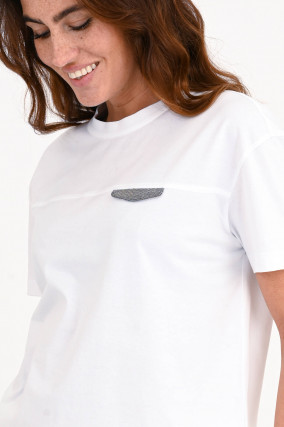 Kurzarm Shirt mit Monili-Perlen Details in Weiß