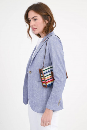Blazer mit Fischgrätmuster in Blau/Weiß