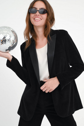 Samt-Blazer aus Baumwoll-Mix in Schwarz
