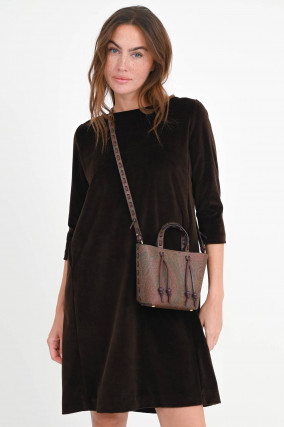 Samt-Kleid mit 3/4 Arm in Chocolate