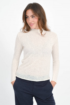 Longsleeve mit floralem Muster in Creme