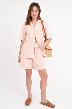 Frottee-Shorts mit Blumen-Muster in Light Rose